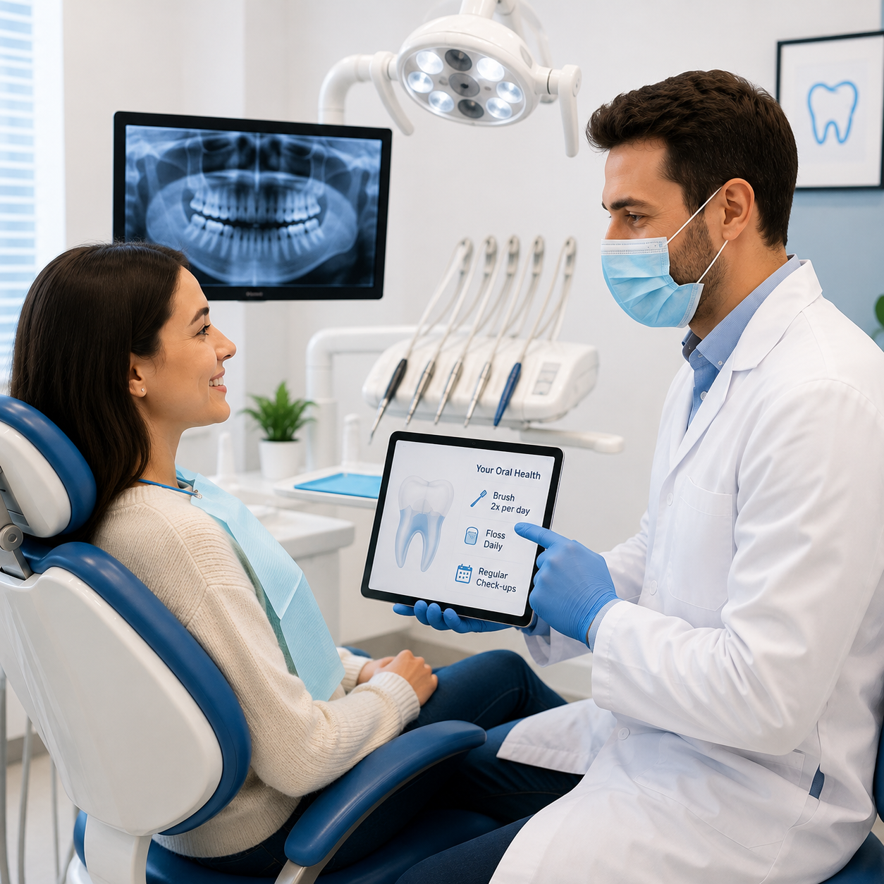 Dental professional reviewing patient records